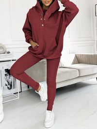Damen Bekleidungsset | 2-teilig | Unifarben | Hose | Lange Ärmel | Casual-Rot-S-Luzern Mode