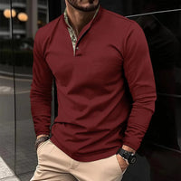 Herren Langarmhemd mit Stehkragen - Elegantes Design-Rot-S-Luzern Mode