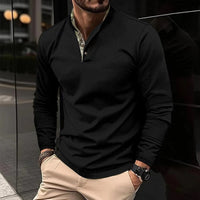 Herren Langarmhemd mit Stehkragen - Elegantes Design-Schwarz-S-Luzern Mode