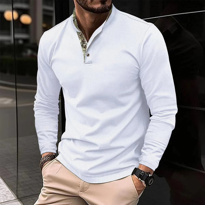 Herren Langarmhemd mit Stehkragen - Elegantes Design-Weiß-S-Luzern Mode