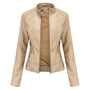 Damen Lederjacke Biker-Stil mit Reißverschluss und Stehkragen-Aprikose-XS-Luzern Mode