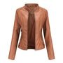 Damen Lederjacke Biker-Stil mit Reißverschluss und Stehkragen-Lichtbraun-XS-Luzern Mode