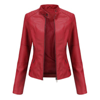 Damen Lederjacke Biker-Stil mit Reißverschluss und Stehkragen-Rot-XS-Luzern Mode