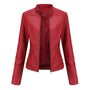 Damen Lederjacke Biker-Stil mit Reißverschluss und Stehkragen-Rot-XS-Luzern Mode