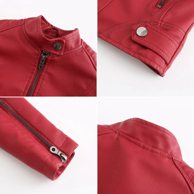 Damen Lederjacke Biker-Stil mit Reißverschluss und Stehkragen-Luzern Mode