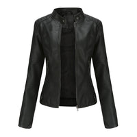 Damen Lederjacke Biker-Stil mit Reißverschluss und Stehkragen-Schwarz-XS-Luzern Mode