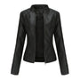 Damen Lederjacke Biker-Stil mit Reißverschluss und Stehkragen-Schwarz-XS-Luzern Mode
