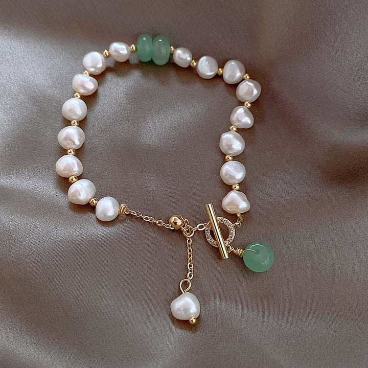 Armband für Damen | Gold | Perle | Grüner Stein | Stilvoll | Schmuck-Luzern Mode