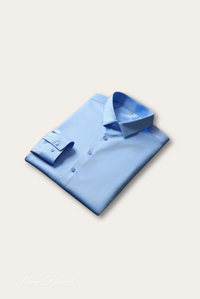 Satin Herrenhemd | Glänzend | Knöpfe | Kragen | Einfarbig-Blau-Luzern Mode