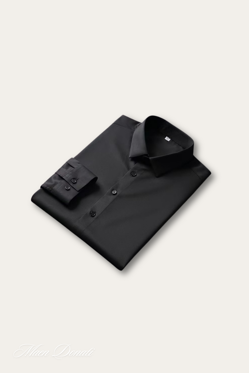Satin Herrenhemd | Glänzend | Knöpfe | Kragen | Einfarbig-Schwarz-Luzern Mode