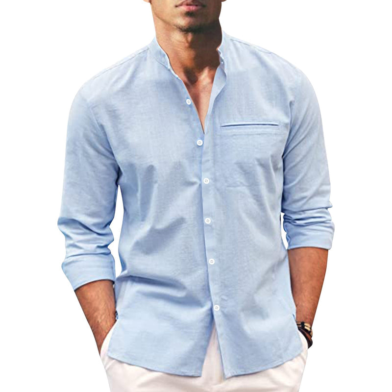 Sommerhemd Übergröße Herren | Leinen Look | Atmungsaktiv | Lockerer Schnitt-Blau-M-Luzern Mode
