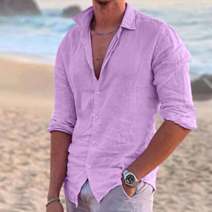 Sommerhemd Übergröße Herren | Leinen Look | Atmungsaktiv | Lockerer Schnitt-Lila-M-Luzern Mode