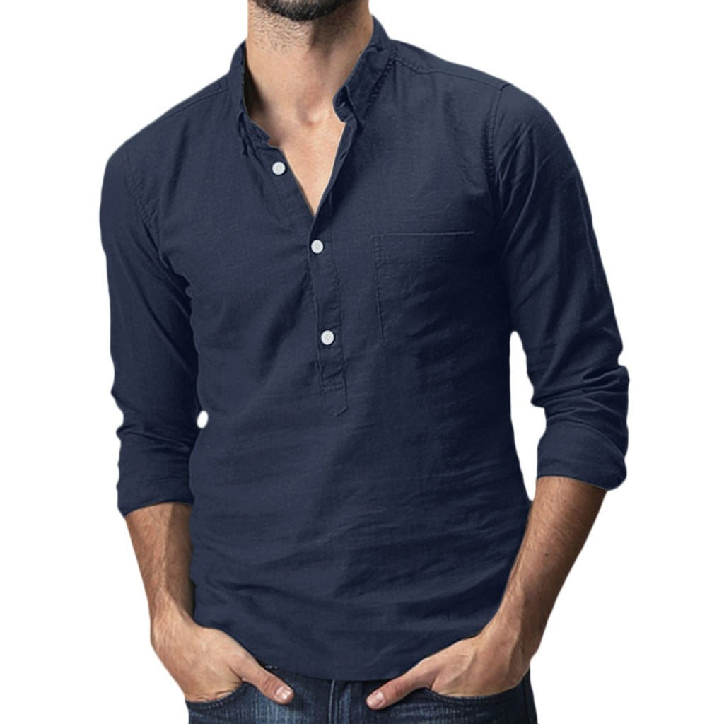 Sommerhemd Übergröße Herren | Leinen Look | Atmungsaktiv | Lockerer Schnitt-Marineblau - 3 Knoten-M-Luzern Mode