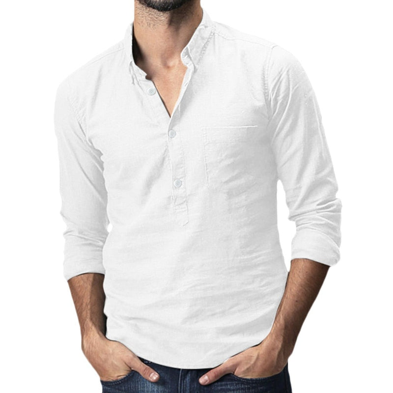 Sommerhemd Übergröße Herren | Leinen Look | Atmungsaktiv | Lockerer Schnitt-Weiß - 3 Knöpfe-M-Luzern Mode