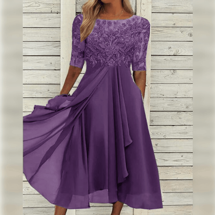 Elegantes Spitzenkleid mit Halbarm für besondere Anlässe-Lila-S-Luzern Mode