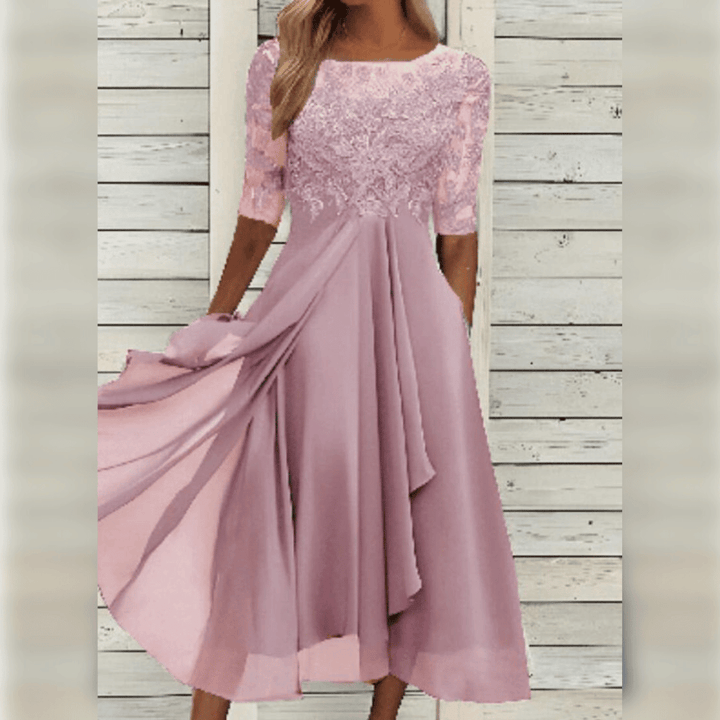 Elegantes Spitzenkleid mit Halbarm für besondere Anlässe-Rosa-S-Luzern Mode