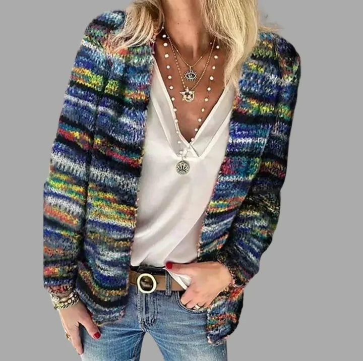 Damen Strickjacke mit Muster - Modische Herbstmode 2023-Blau-XS-Luzern Mode