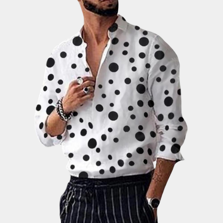 Herren Polka Dot Hemd - Elegantes Langarm Freizeithemd-Weiß-M-Luzern Mode