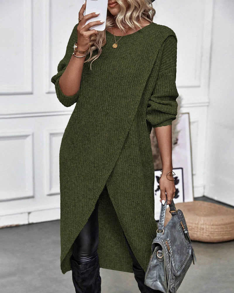 Damen Strickkleid Langarm Wintermode Bequemes Design-Grün-S-Luzern Mode