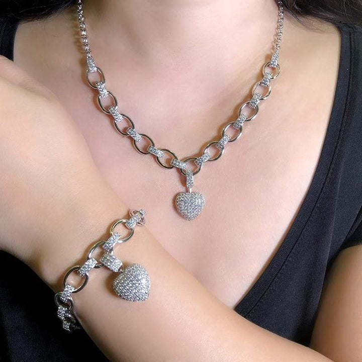 Damen Schmuckset | Halskette Armband Zirkonia Herz Stilvoll Langlebig-Silber-Luzern Mode