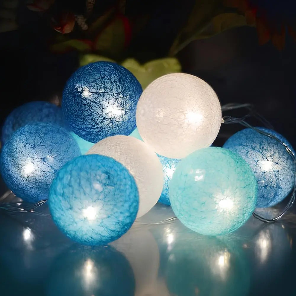 Lichterkette mit Kugeln | Bunt | Fröhlich | LED | Baumwolle | Soft-Ozeanblau-1,5 m-USB-Luzern Mode