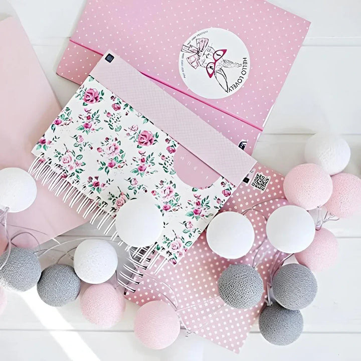 Lichterkette mit Kugeln | Bunt | Fröhlich | LED | Baumwolle | Soft-Rosa & Grau-1,5 m-USB-Luzern Mode