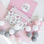 Lichterkette mit Kugeln | Bunt | Fröhlich | LED | Baumwolle | Soft-Rosa & Grau-1,5 m-USB-Luzern Mode