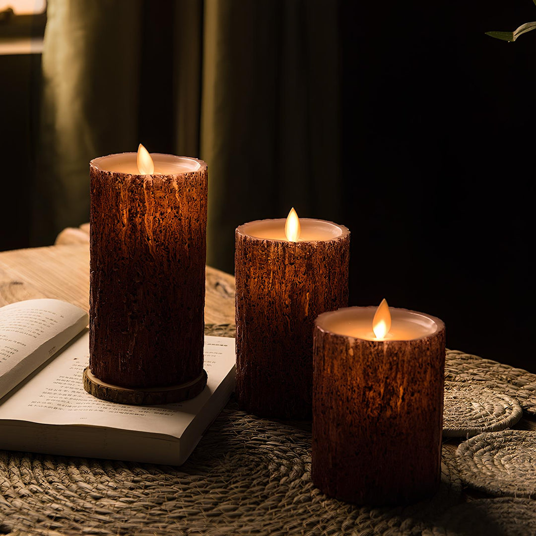 LED Kerzen | Verschiedene Formen | Realistisch | Sicher | Nachhaltig-Holz große Kerzen - 3 Stück-Luzern Mode