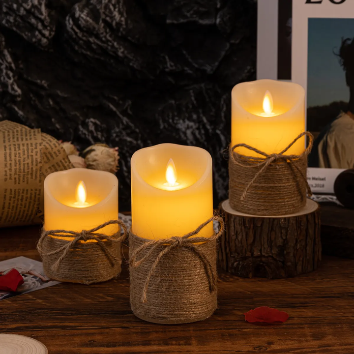 LED Kerzen | Verschiedene Formen | Realistisch | Sicher | Nachhaltig-Schnurgewickelte Kerzen - 3 Stück-Luzern Mode