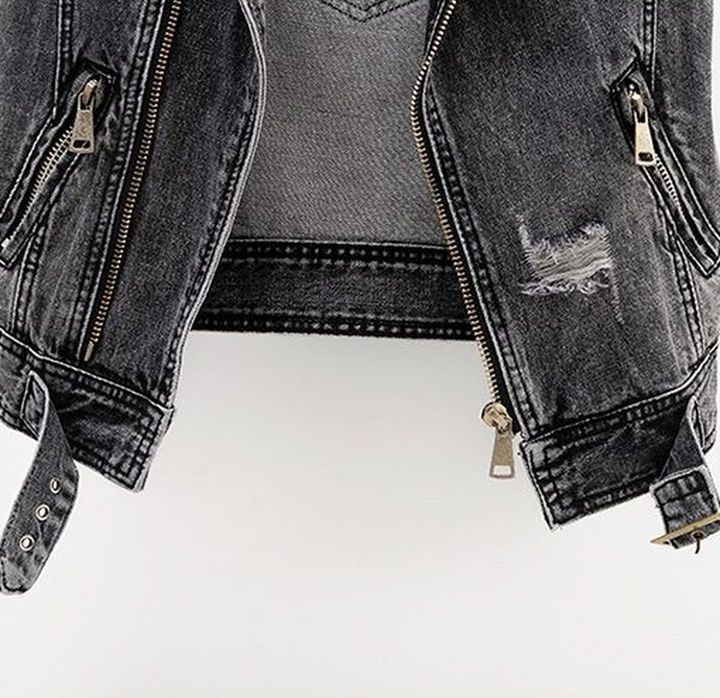 Damen Jeansjacke mit Rissen und Reißverschlüssen Vintage-Luzern Mode