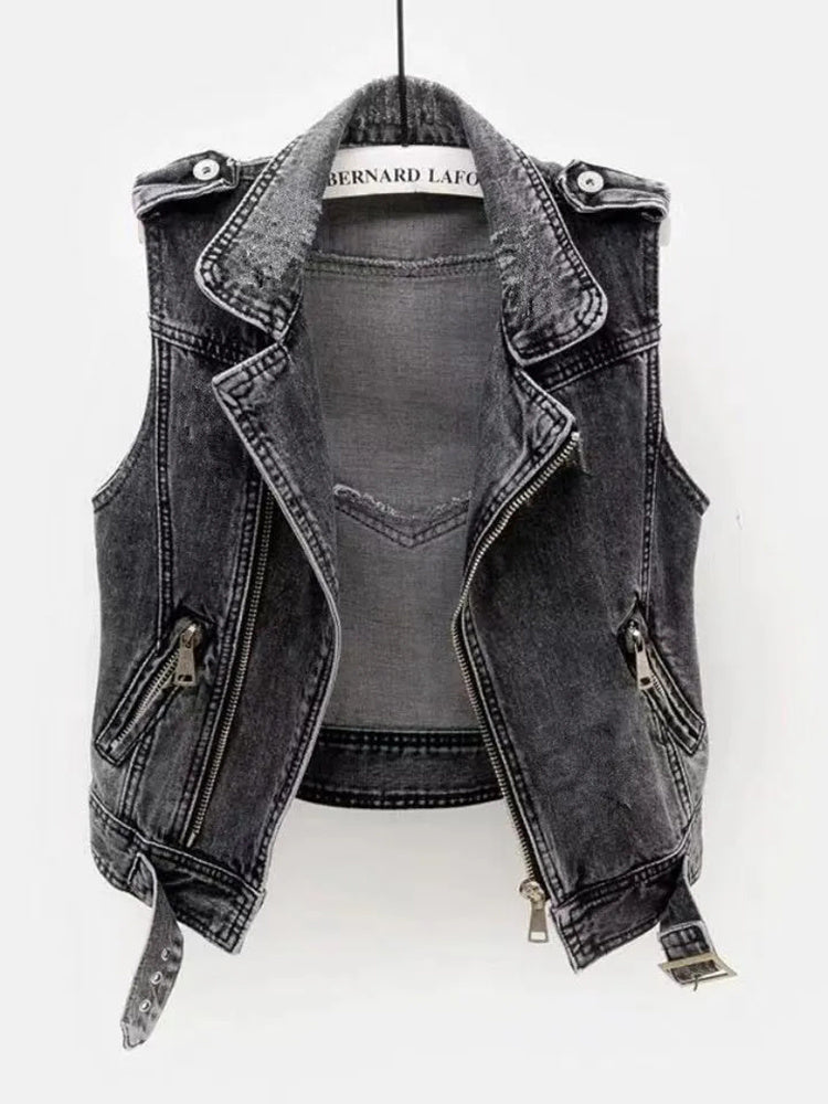 Damen Jeansjacke mit Rissen und Reißverschlüssen Vintage-S-Luzern Mode