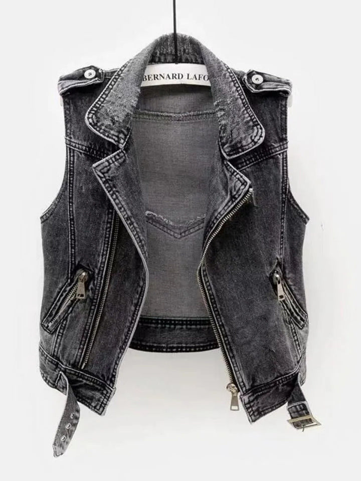 Damen Jeansjacke mit Rissen und Reißverschlüssen Vintage-S-Luzern Mode