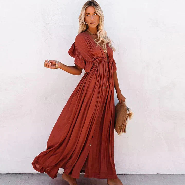 Lange Damen Sommerkleid mit Rückenbindung – Elegant-Luzern Mode