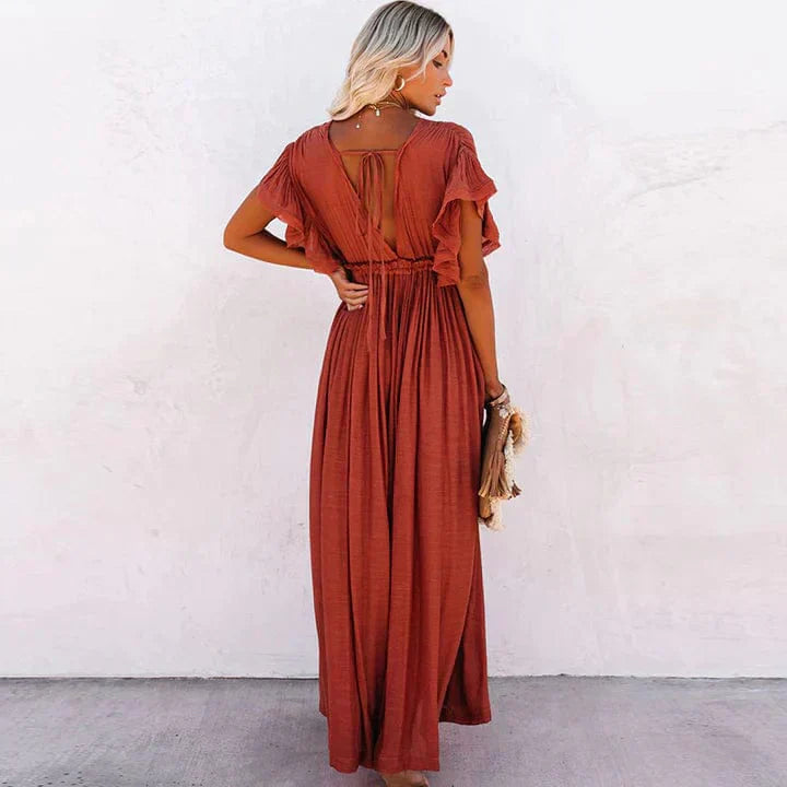 Lange Damen Sommerkleid mit Rückenbindung – Elegant-Luzern Mode