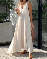 Sommerkleid Damen | Luftiges Strandoutfit | Bequem | V-Ausschnitt | Atmungsaktiv-Luzern Mode