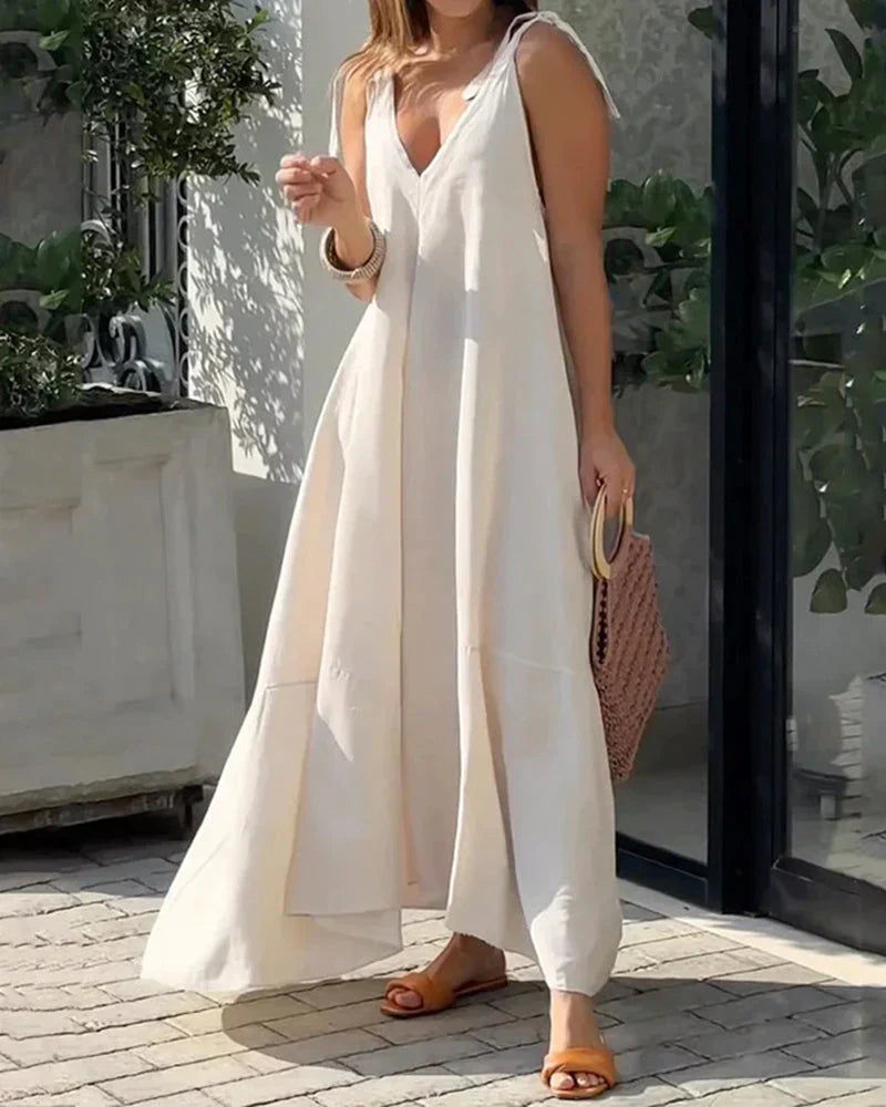 Sommerkleid Damen | Luftiges Strandoutfit | Bequem | V-Ausschnitt | Atmungsaktiv-Luzern Mode