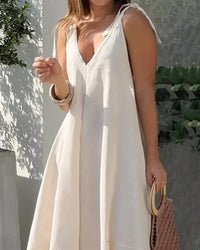 Sommerkleid Damen | Luftiges Strandoutfit | Bequem | V-Ausschnitt | Atmungsaktiv-Luzern Mode