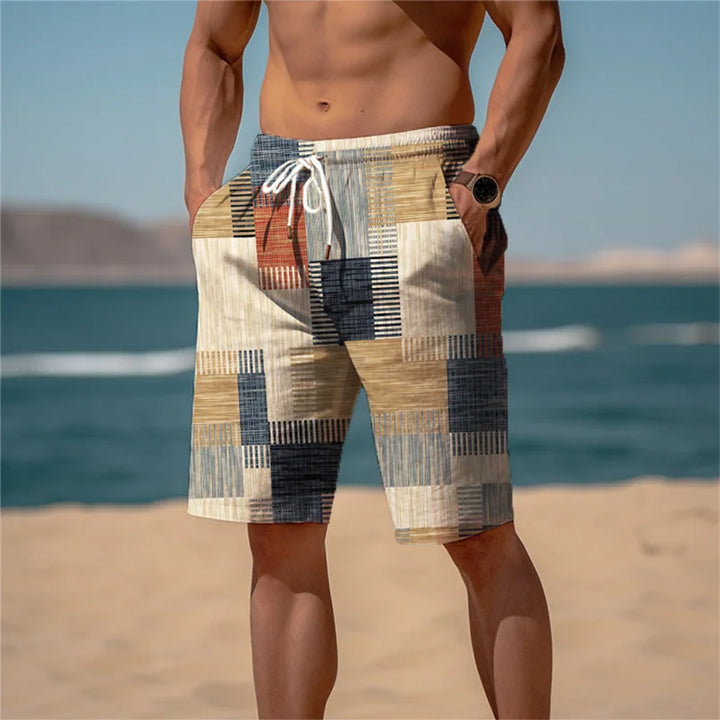 Herren Shorts Sommer | Baumwolle 3D Print | atmungsaktiv leicht | Strand Freizeit-Minimalistische Mischfarbe-S-Luzern Mode