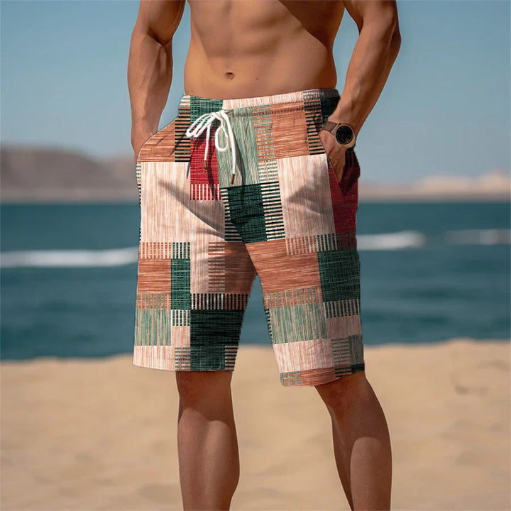 Herren Shorts Sommer | Baumwolle 3D Print | atmungsaktiv leicht | Strand Freizeit-Minimalistisches gemischtes Orange-S-Luzern Mode