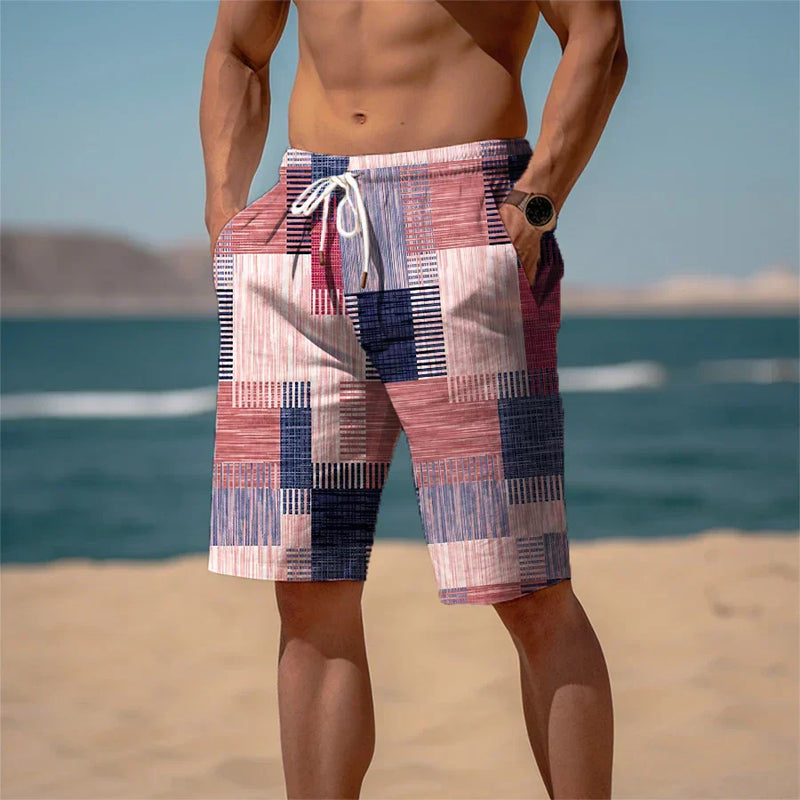 Herren Shorts Sommer | Baumwolle 3D Print | atmungsaktiv leicht | Strand Freizeit-Minimalistisches gemischtes Rot-S-Luzern Mode