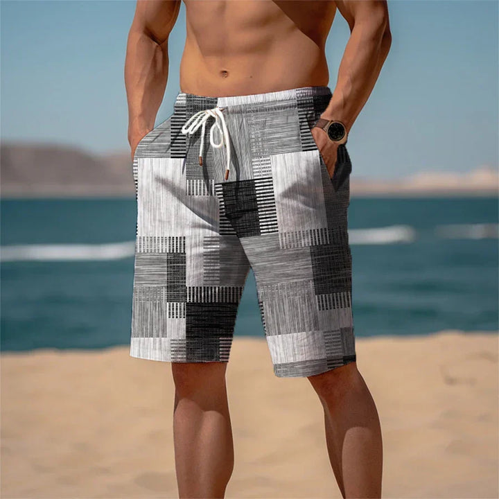 Herren Shorts Sommer | Baumwolle 3D Print | atmungsaktiv leicht | Strand Freizeit-Minimalistisches meliertes Grau-S-Luzern Mode