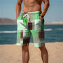 Herren Shorts Sommer | Baumwolle 3D Print | atmungsaktiv leicht | Strand Freizeit-Minimalistisches Mischgrün-S-Luzern Mode