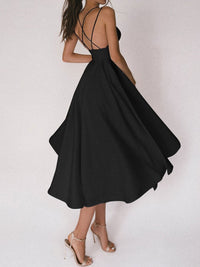 Sommerkleid | Einfarbig | V-Ausschnitt | Spaghettiträger | Ärmellos | Polyester-Luzern Mode
