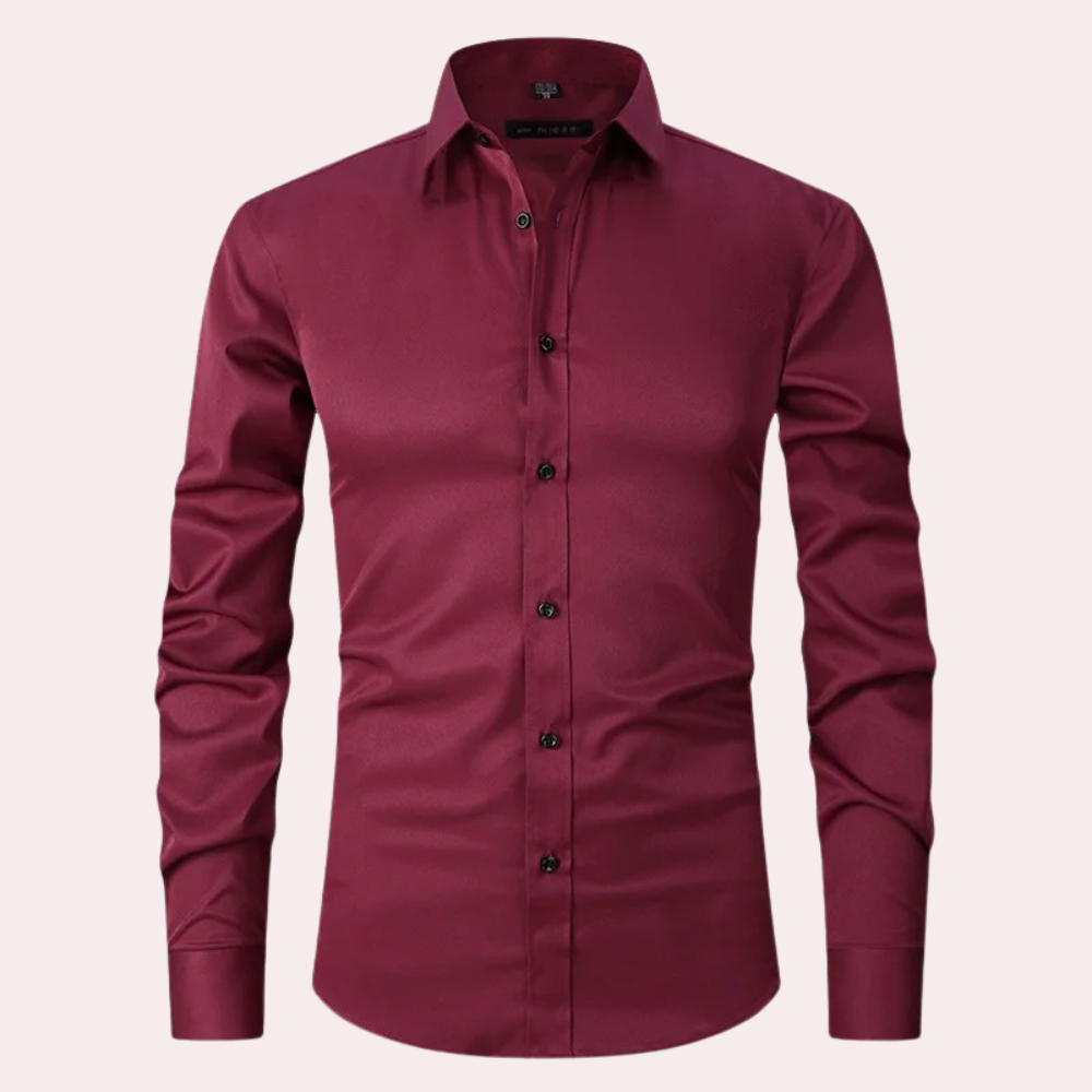 Herren Business Hemd Slim Fit Langarm Knitterfrei-Bordeauxrot-S-Luzern Mode