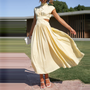 Elegantes Maxikleid Damen Sommermode Rückenfrei Design-Gelb-S-Luzern Mode