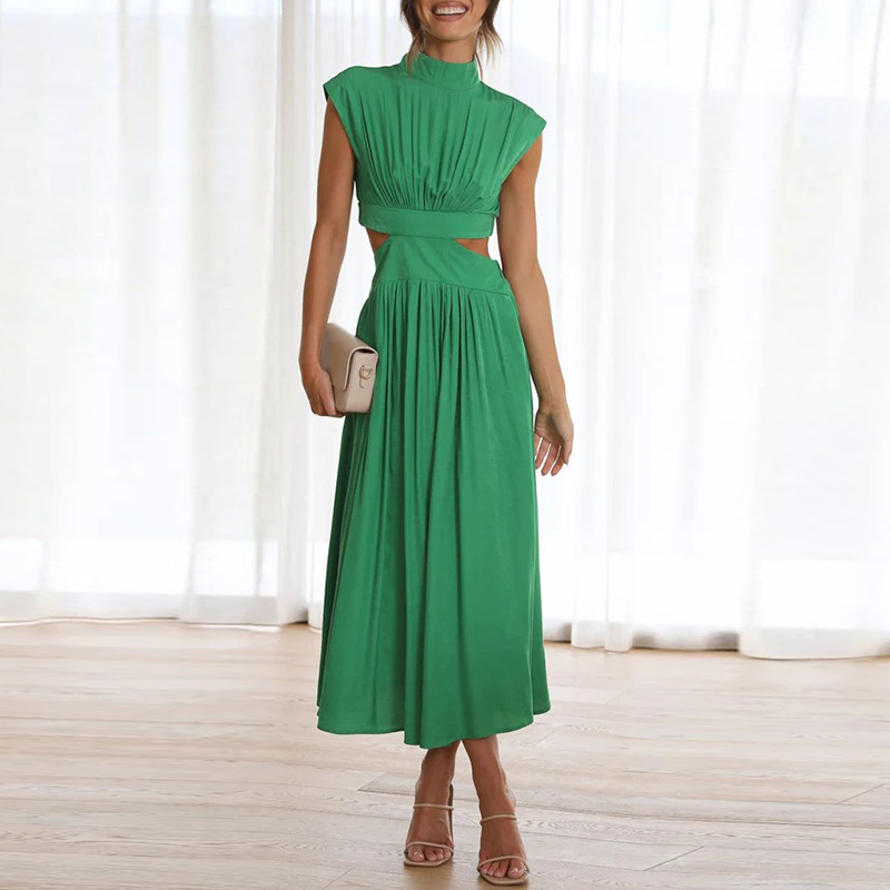 Elegantes Maxikleid Damen Sommermode Rückenfrei Design-Grün-S-Luzern Mode