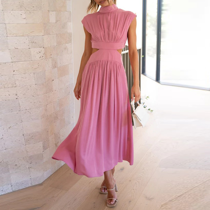 Elegantes Maxikleid Damen Sommermode Rückenfrei Design-Rosa-S-Luzern Mode
