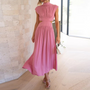 Elegantes Maxikleid Damen Sommermode Rückenfrei Design-Rosa-S-Luzern Mode
