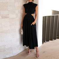 Elegantes Maxikleid Damen Sommermode Rückenfrei Design-Schwarz-S-Luzern Mode