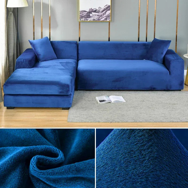 Bankbezug | Samt | Stretch | Einfarbig | Weich | Schützend | Waschbar-Blau-1 Zits (90-140CM)-Luzern Mode